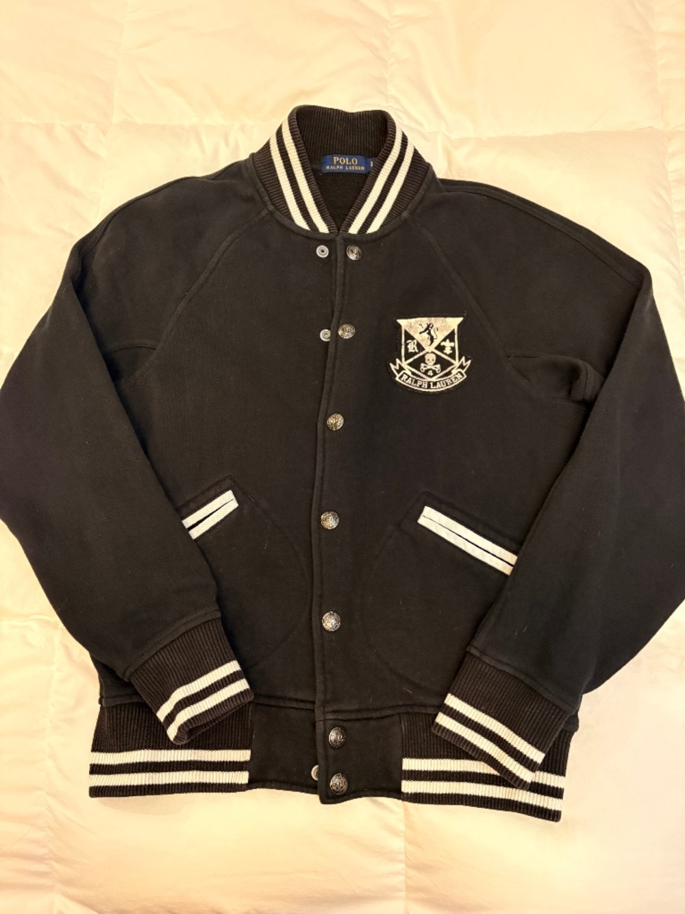 Polo Ralph Lauren Button Up Varsity Knit Jacket Black Small